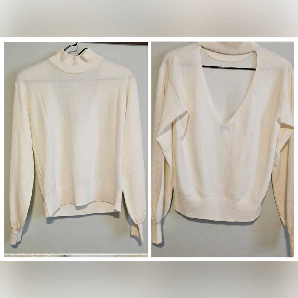 Women’s Ivory Sweater with Upper Back Cutout and Mock Neck from The Drop, Small